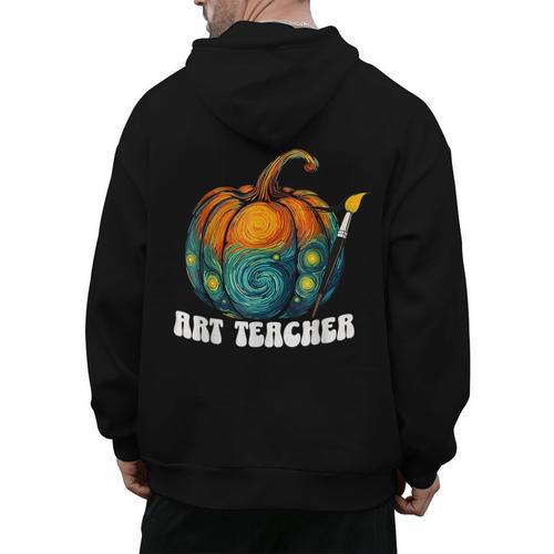Art Teacher Pumpkin Halloween Night Men Women Men's Hoodie Back Print - teacherstshirts.com