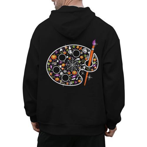 Art Teacher Pumpkin Scary Halloween Costume Men Women Men's Hoodie Back Print - teacherstshirts.com