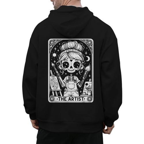 Artist Tarot Card Skeleton Painter Art Teacher Witchy Men's Hoodie Back Print - teacherstshirts.com