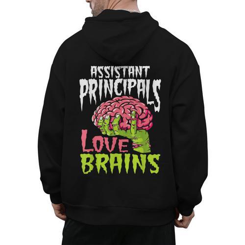 Assistant Principals Love Brains Zombie Teacher Halloween Men's Hoodie Back Print - teacherstshirts.com