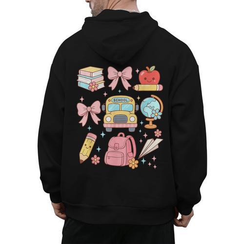 Back To School Coquette Teacher Women Girl Kindergarten PreK Men's Hoodie Back Print - teacherstshirts.com AU