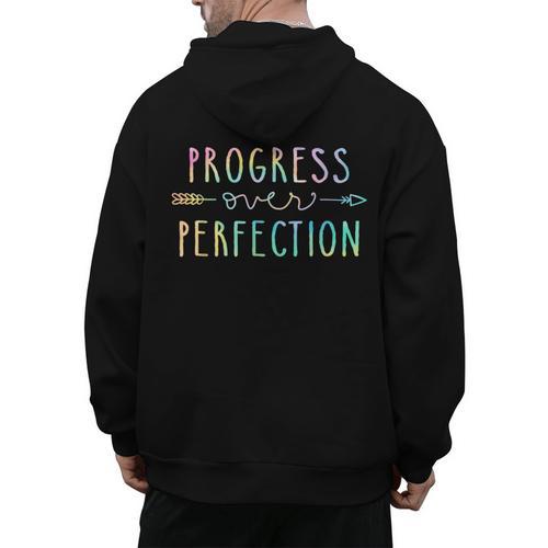 Back To School Progress Over Perfection Motivational Teacher Men's Hoodie Back Print - teacherstshirts.com DE