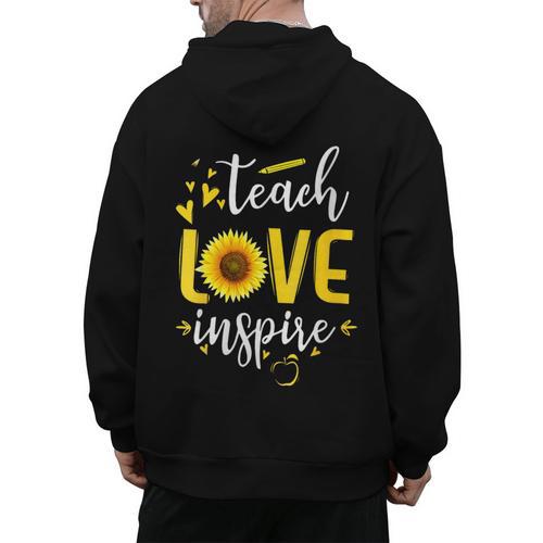 Back To School Teach Love And Inspire Teacher Sunflower Men's Hoodie Back Print - teacherstshirts.com