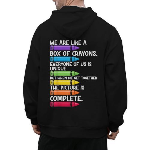 Back To School Teacher We Are Like A Box Of Crayons Men's Hoodie Back Print - teacherstshirts.com AU