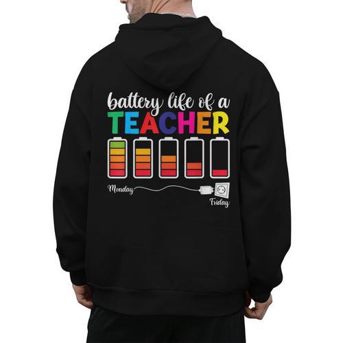 Battery Life Of a Teacher Shirt Thanksgiving Teacher Men's Hoodie Back Print - teacherstshirts.com AU