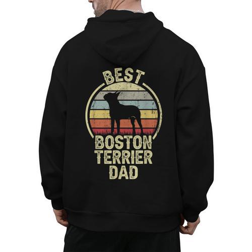 Best Dog Father Dad Vintage Boston Terrier For Men Women Men's Hoodie Back Print - Bostonterriersmerch.com