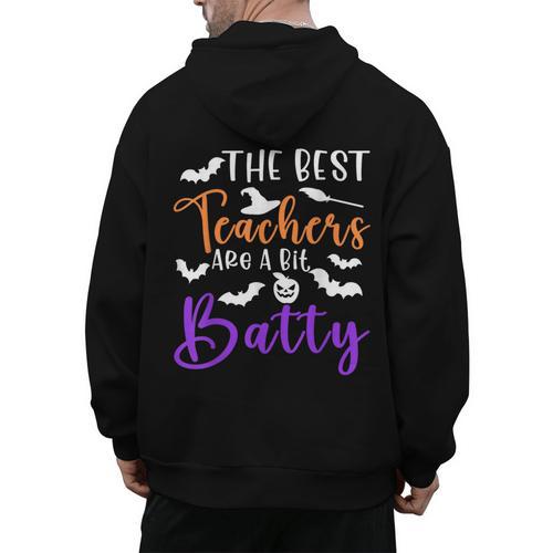 The Best Teachers Are A Bit Batty Teacher Bat Halloween Men's Hoodie Back Print - teacherstshirts.com UK