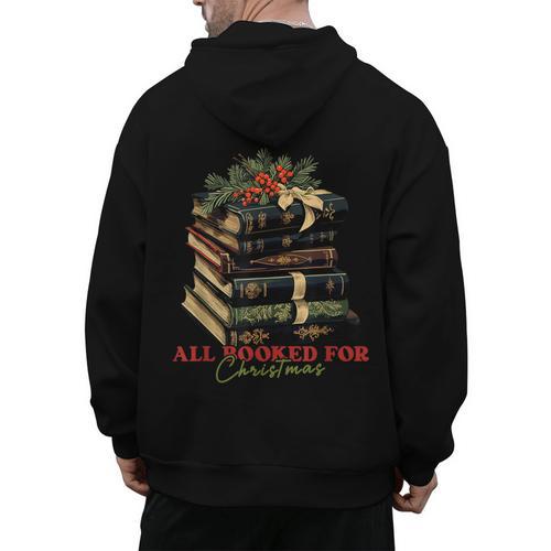 All Booked For Christmas Christmas Book Tree For Teacher For Men Women Kids Men's Hoodie Back Print - teacherstshirts.com