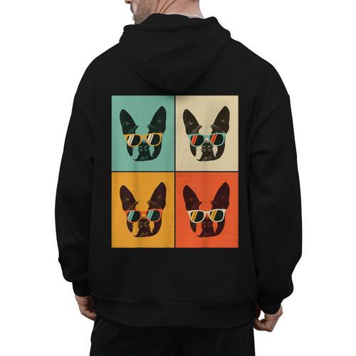 Bostie Dog Lover Boston Terrier With Sunglasses For Men Women Girls Kids Men's Hoodie Back Print - Bostonterriersmerch.com CA