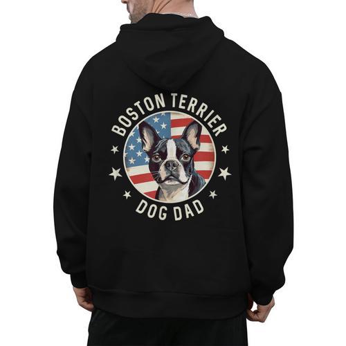 Boston Bull Terrier Men Boston Terrier Dog Dad Men's Hoodie Back Print - Bostonterriersmerch.com