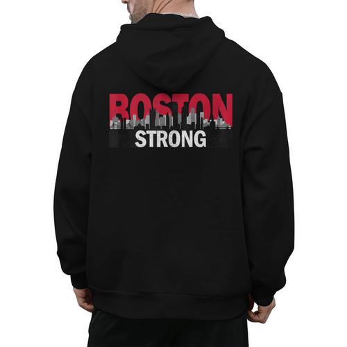 Boston Strong Logo Vintage Boston City Skyline Men's Hoodie Back Print - Bostonterriersmerch.com
