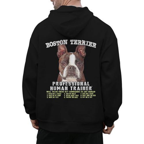 Boston Terrier Brindle Dog Professional Human Trainer Men's Hoodie Back Print - Bostonterriersmerch.com AU