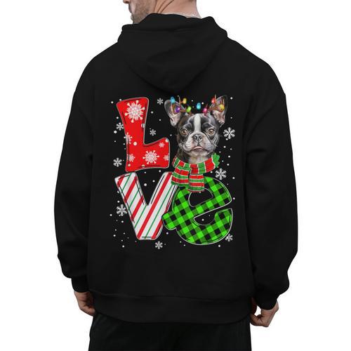 Boston Terrier Christmas Tree Lights Santa Dog Xmas For Men Women Kids Men's Hoodie Back Print - Bostonterriersmerch.com