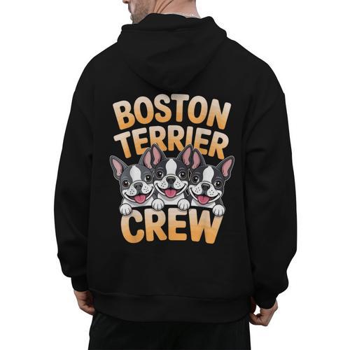 Boston Terrier Crew Cartoon For Dog Owner Pet Boston Terrier Men's Hoodie Back Print - Bostonterriersmerch.com