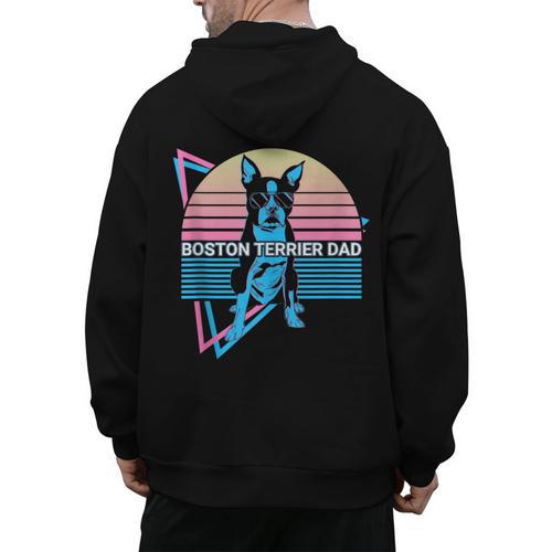 Boston Terrier Dad Retro Men's Hoodie Back Print - Bostonterriersmerch.com