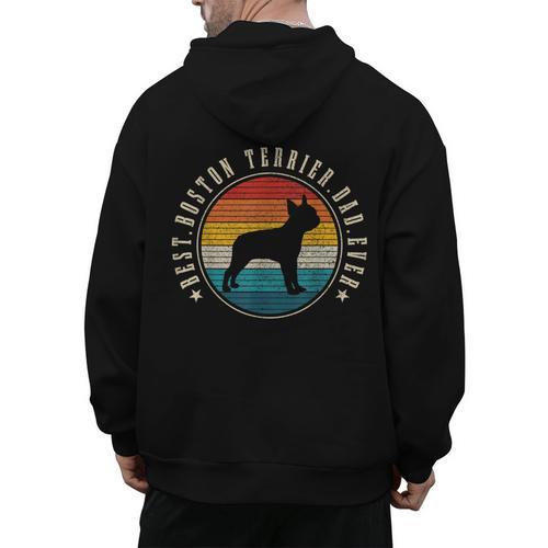 Boston Terrier Dad Retro Vintage Dog Bostie Dad Men Men's Hoodie Back Print - Bostonterriersmerch.com