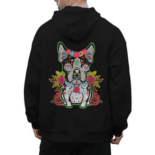 Boston Terrier Dia De Los Muertos Day Of The Dead Dog Skull For Men Women Kids Men's Hoodie Back Print - Bostonterriersmerch.com