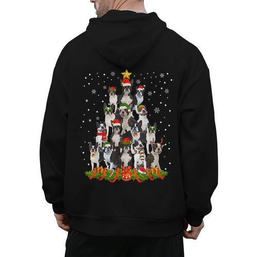 Boston Terrier Dog Christmas Tree Santa Hat Xmas Pajama Men Women Kids Men's Hoodie Back Print - Bostonterriersmerch.com