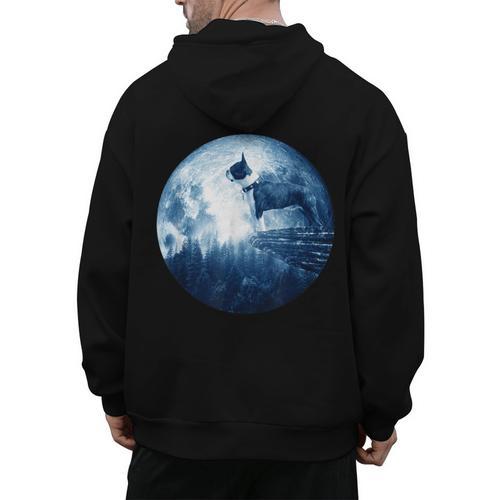 Boston Terrier Dog Moon Dog Mom Dad Women Men Dog Lovers Men's Hoodie Back Print - Bostonterriersmerch.com