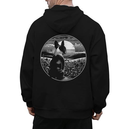 Boston Terrier Dog Nature Scene Graphic Art Men Women Girls Kids Men's Hoodie Back Print - Bostonterriersmerch.com