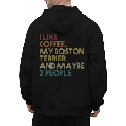 Boston Terrier Dog Owner Coffee Lovers Quote Vintage Retro For Men Women Men's Hoodie Back Print - Bostonterriersmerch.com CA