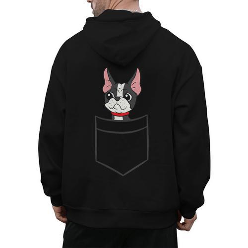 Boston Terrier Dog In The Pocket Boston Terrier For Men Women Girls Kids Men's Hoodie Back Print - Bostonterriersmerch.com