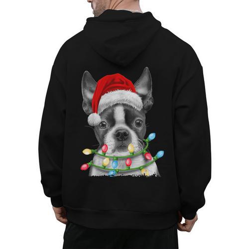 Boston Terrier Dog Santa Christmas Tree Lights Xmas Men's Hoodie Back Print - Bostonterriersmerch.com
