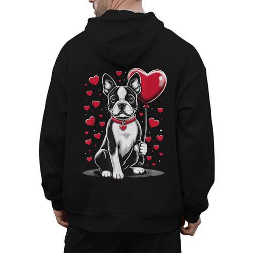 Boston Terrier Dog Valentine's Day Dog Owner Valentine Men's Hoodie Back Print - Bostonterriersmerch.com
