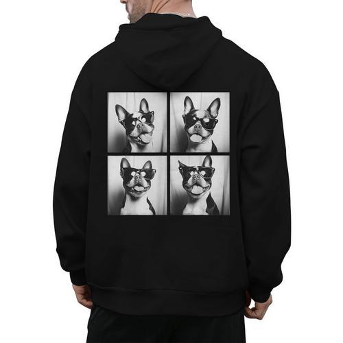 Boston Terrier Dogs With Sunglasses Photo Pets Meme Men's Hoodie Back Print - Bostonterriersmerch.com