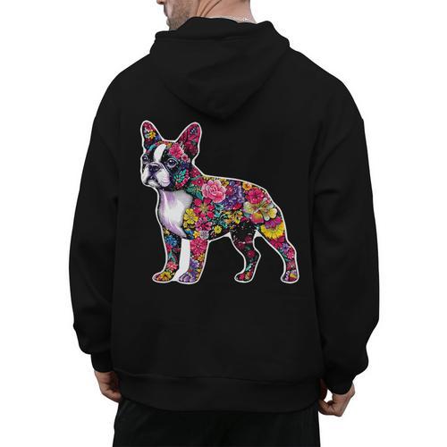 Boston Terrier Floral Dog Lover Vintage Distressed For Men Women Kids Men's Hoodie Back Print - Bostonterriersmerch.com