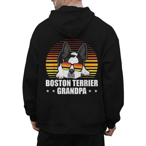 Boston Terrier Grandpa Dog Owner Boston Terrier Men's Hoodie Back Print - Bostonterriersmerch.com