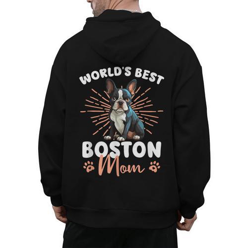 Boston Terrier Groovy World's Best Boston Mom Men's Hoodie Back Print - Bostonterriersmerch.com