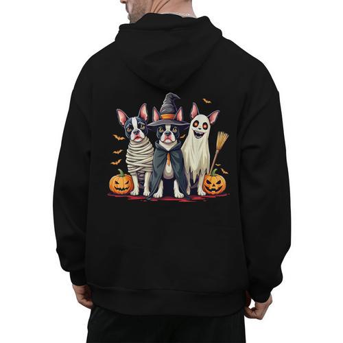 Boston Terrier Halloween Costume Mummy Witch Ghost Dog Lover For Men Women Kids Men's Hoodie Back Print - Bostonterriersmerch.com