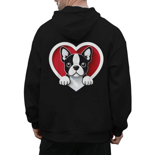 Boston Terrier Heart Cute Puppy Lover Or Dog Owner Men's Hoodie Back Print - Bostonterriersmerch.com