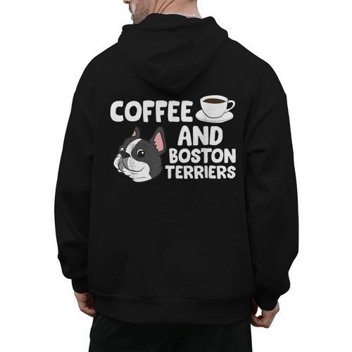 Boston Terrier Lover Coffee And Boston Terriers Men's Hoodie Back Print - Bostonterriersmerch.com