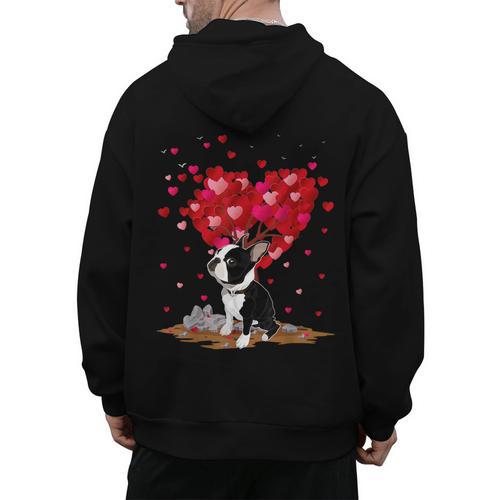 Boston Terrier Lover Heart Shape Boston Terrier Valentine Men's Hoodie Back Print - Bostonterriersmerch.com