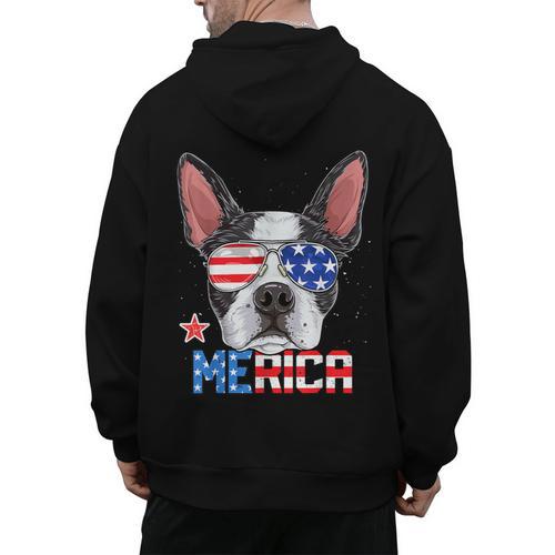 Boston Terrier Merica 4th Of July T Shirt Men Boys Dog Puppy Men's Hoodie Back Print - Bostonterriersmerch.com