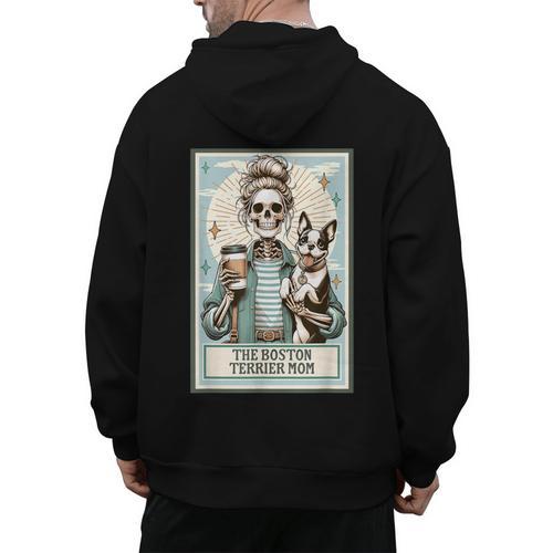 The Boston Terrier Mom Skeleton Spooky Season Halloween Men's Hoodie Back Print - Bostonterriersmerch.com