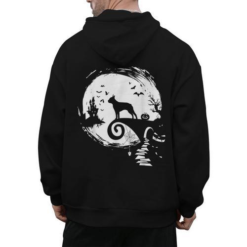 Boston Terrier And Moon Halloween Costume Dog Lover Men's Hoodie Back Print - Bostonterriersmerch.com