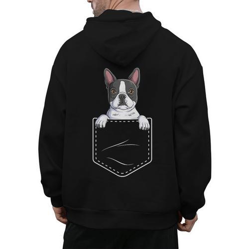 Boston Terrier In The Pocket Cute Boston Terrier Dog Lovers For Men Women Girls Kids Men's Hoodie Back Print - Bostonterriersmerch.com