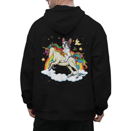Boston Terrier Riding Unicorn Boys Girls Kids Rainbow Men's Hoodie Back Print - Bostonterriersmerch.com