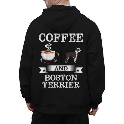 Boston Terrier Shirt Coffee And Boston Terrier Cute Dog For Men Women Girls Kids Men's Hoodie Back Print - Bostonterriersmerch.com