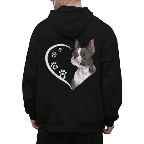 Boston Terrier Shirts For Women Girls Kids Heart Cute Men's Hoodie Back Print - Bostonterriersmerch.com