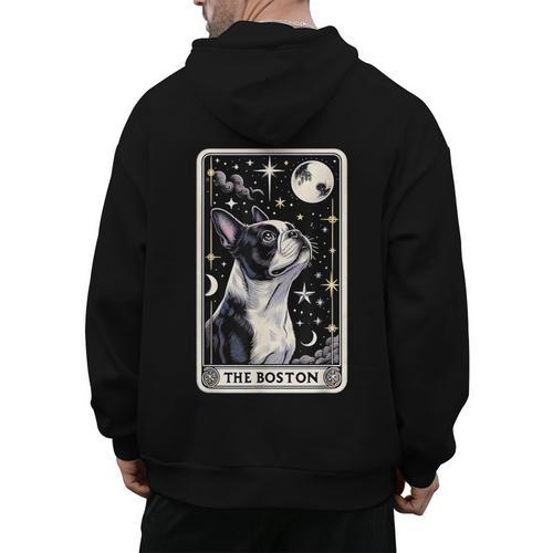 Boston Terrier Tarot Card Star With The Moon Men Women Kids Men's Hoodie Back Print - Bostonterriersmerch.com