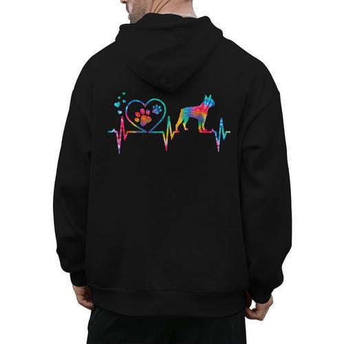Boston Terrier Tie Dye Heartbeat Love Dog Men Women Men's Hoodie Back Print - Bostonterriersmerch.com