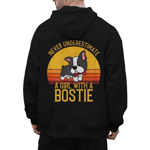 Boston Terrier Never Underestimate a Girl With a Bostie Men's Hoodie Back Print - Bostonterriersmerch.com