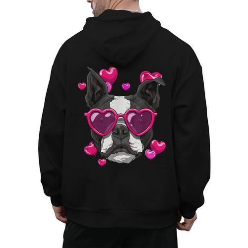 Boston Terrier Valentines Day Shirt Heart Dog Lover Men's Hoodie Back Print - Bostonterriersmerch.com DE