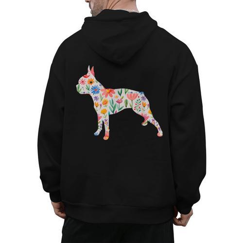 Boston Terrier Watercolor Flowers Men's Hoodie Back Print - Bostonterriersmerch.com