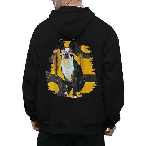 Boston Terrier s Mid-Century Modern Art s Street Grunge Men's Hoodie Back Print - Bostonterriersmerch.com DE