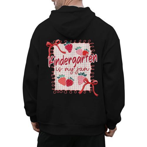 Bow Strawberry Kindergarten Is My Jam Teacher Kinder Team Men's Hoodie Back Print - teacherstshirts.com AU